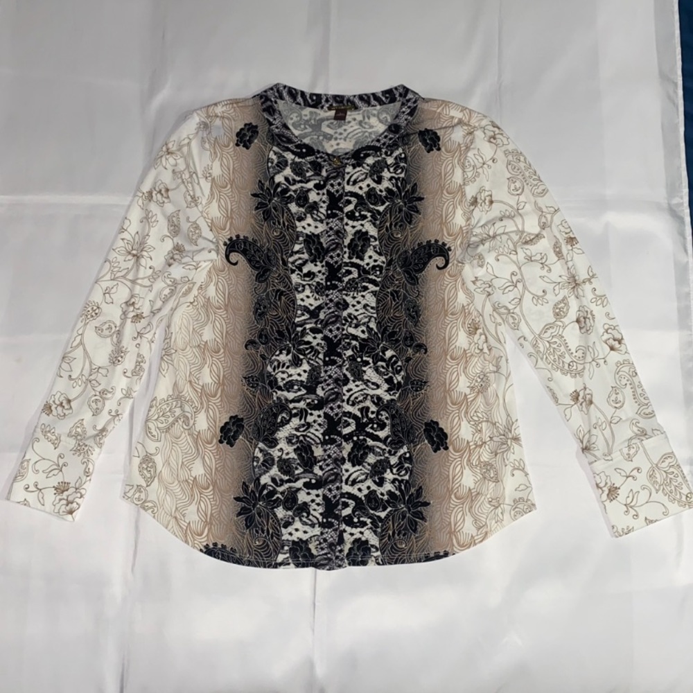Dana Buchman Patterned Button Down Long Sleeve Bl… - image 1